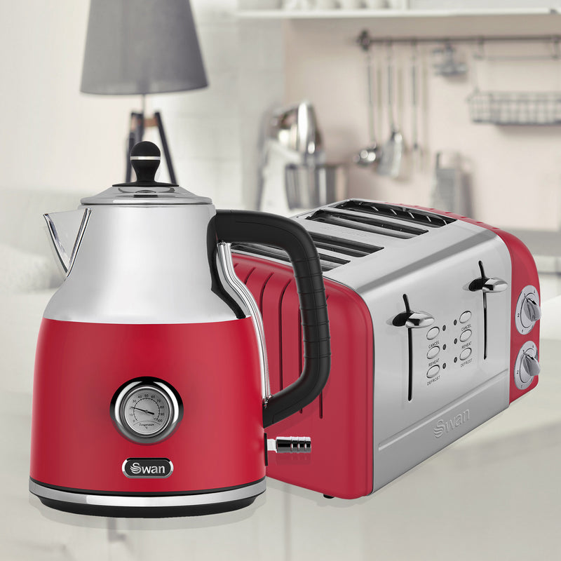 1.7 Litre Red Cordless Kettle with Temperature Gauge