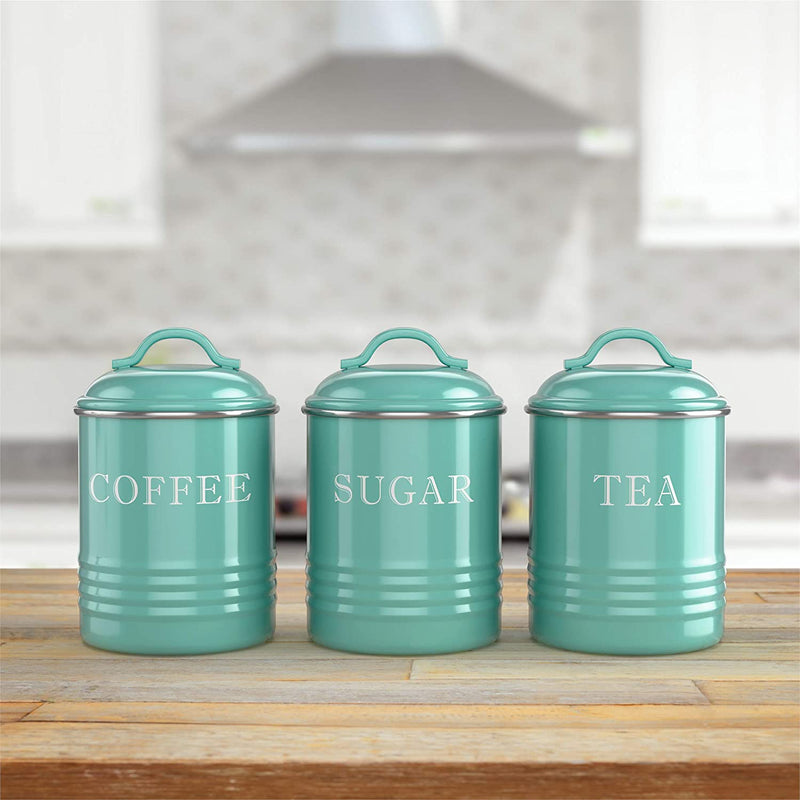 Metal Rustic Farmhouse Style Canisters Set of 3 - Turquoise