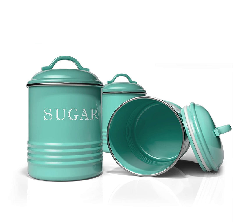 Metal Rustic Farmhouse Style Canisters Set of 3 - Turquoise