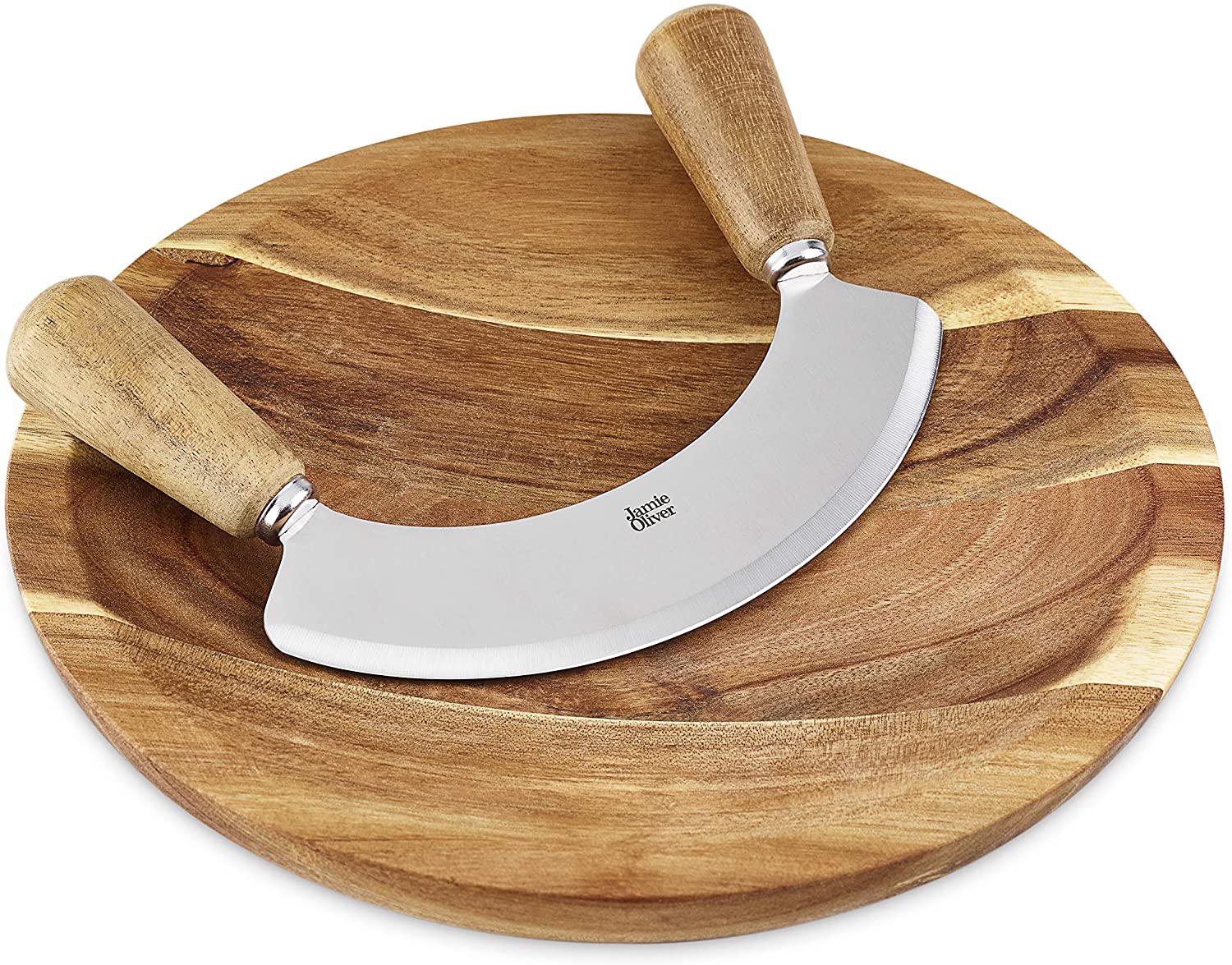 9 Cherry Chopping Bowl and Mezzaluna Knife Set Bee's Oil Finish 