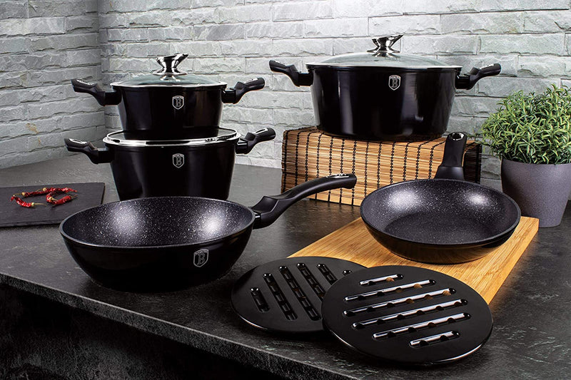 10 Piece Marble Coating Royal Black Cookware Set  BH 1663N