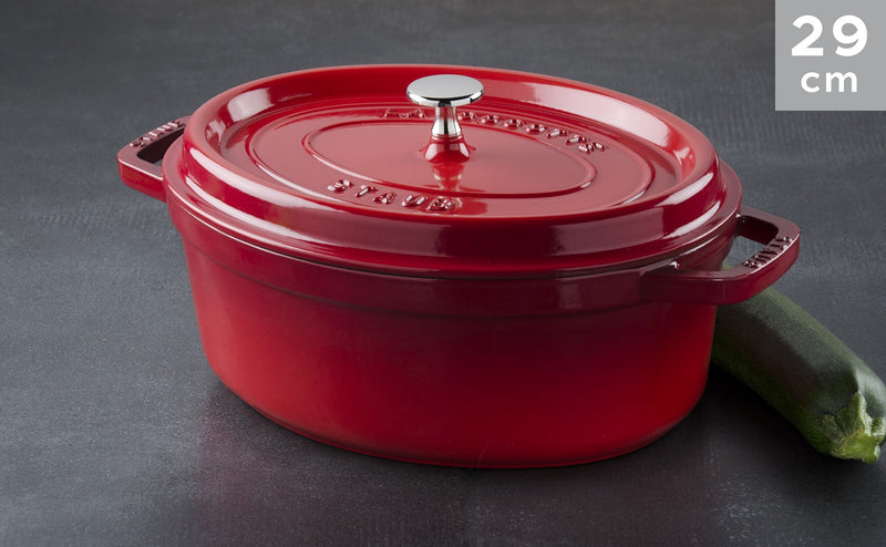 29cm Oval Cast Iron Cocotte Red