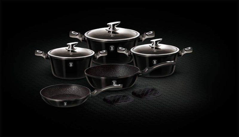 10 Piece Marble Coating Royal Black Cookware Set  BH 1663N