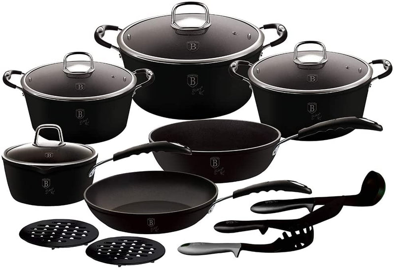 15 Piece Marble Coating Black Professional Line Cookware Set  BH 6129