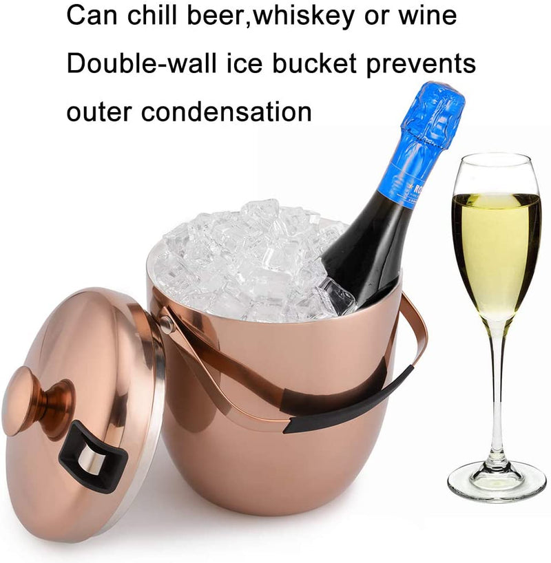 3 Litre Ice Bucket Insulated Stainless Steel Double Wall with Lid and Ice Tongs,Copper