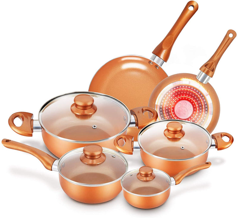 10 Piece Copper Ceramic Coating Cookware Set