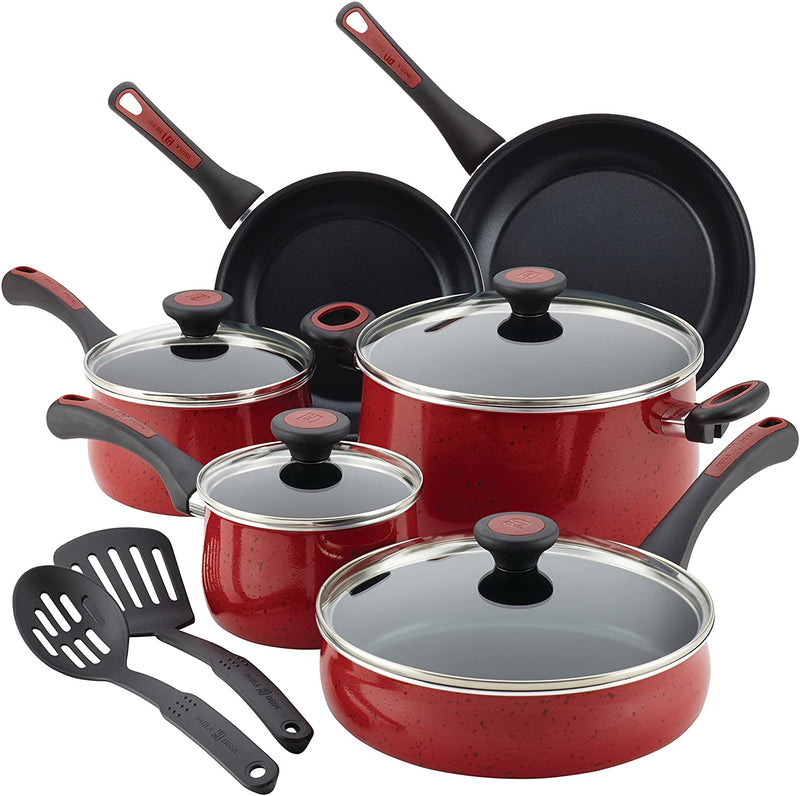 12 Piece Nonstick Cookware Set Red Speckle