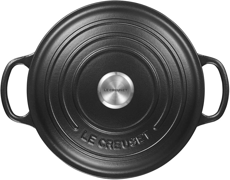 22cm Cast Iron Round Casserole with Lid - Black, Meringue