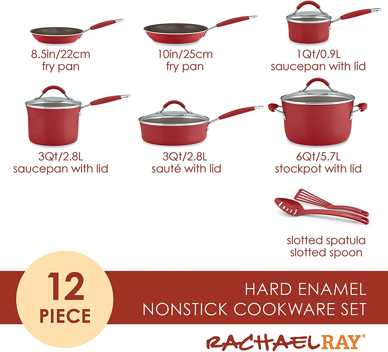 12 piece Cucina Nonstick Cookware Set Cranberry Red