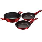 3 Piece Marble Coating Burgundy Metallic Collection Cookware Set  BH-1290N