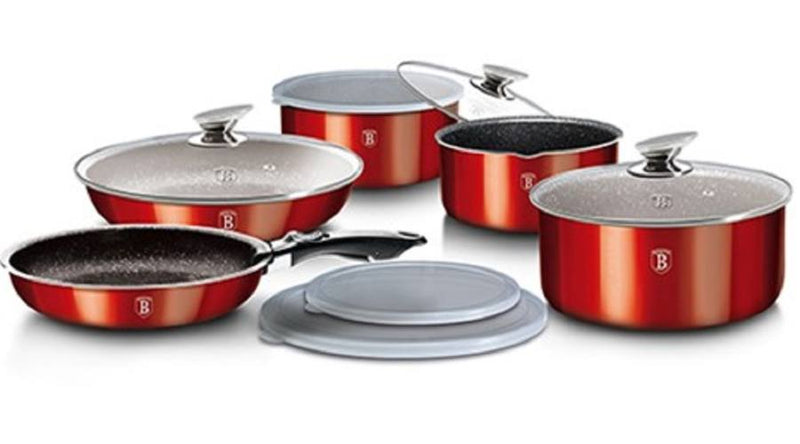 12 Piece Marble Coating Cookware Set Burgundy Edition BH-1674