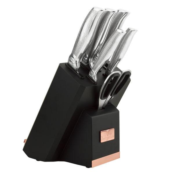 8 pcs knife set and stand with built-in sharpener and iPad-Book holder, Black Rose Collection, BH-2339