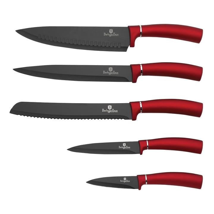 6 piece Non-Stick Coating Knife Set with Stand Burgundy BH-2519