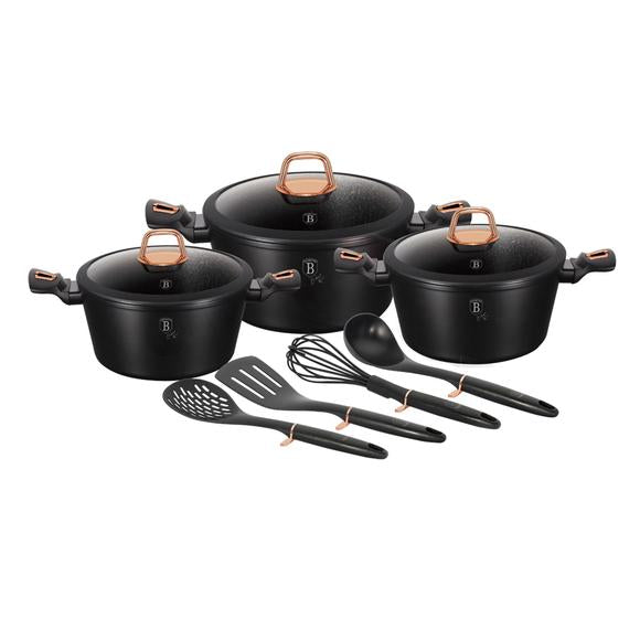 10 Piece Marble Coating Black Rose Collection Cookware Set  BH 6154