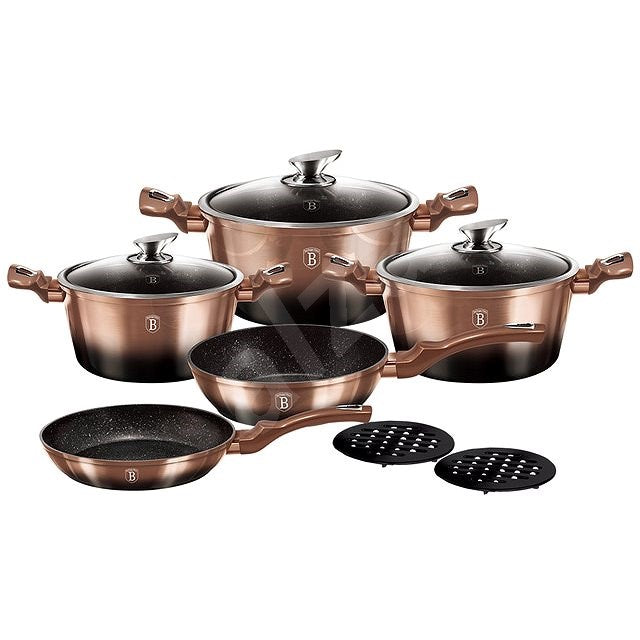 10-PIECE MARBLE COATING COOKWARE SET - ROSE GOLD