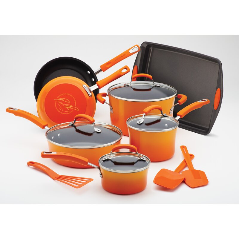 Brights Nonstick Cookware Pots and Pans Set, 10 Piece, Orange Gradient