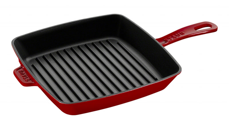 26cm Square Cast Iron Grill Cherry Red