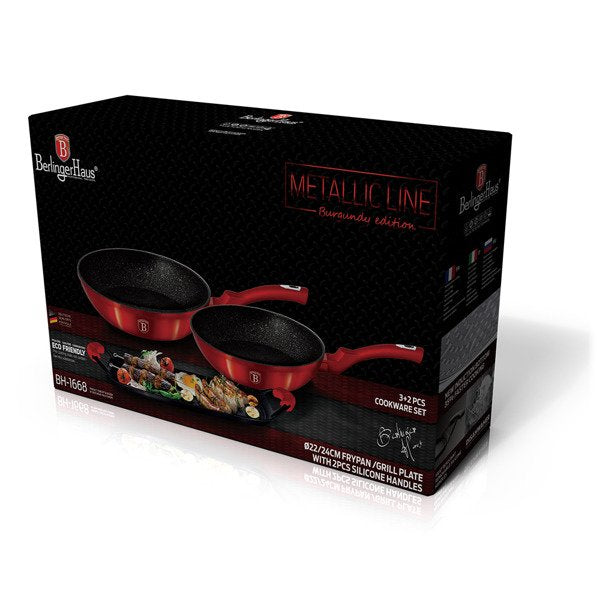 3 Piece Burgundy Collection Frypan and Grill Plat Set  BH-11668