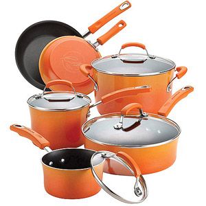 Brights Nonstick Cookware Pots and Pans Set, 10 Piece, Orange Gradient