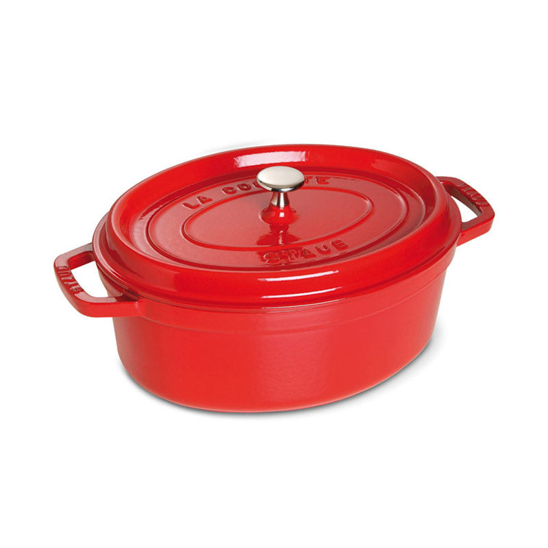 29cm Oval Cast Iron Cocotte Red